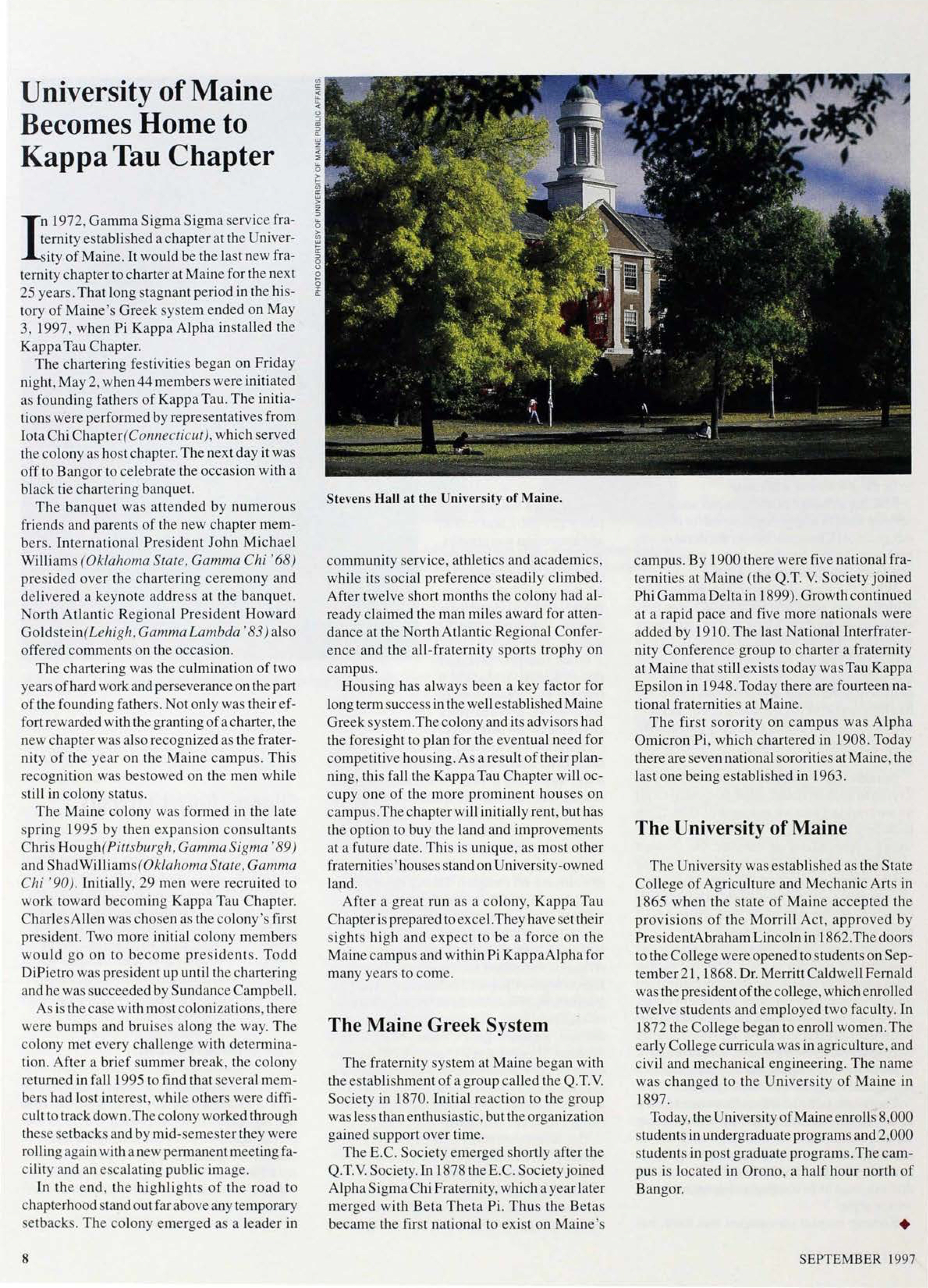 Expansion: University of Maine Becomes Home to Kappa Tau Chapter